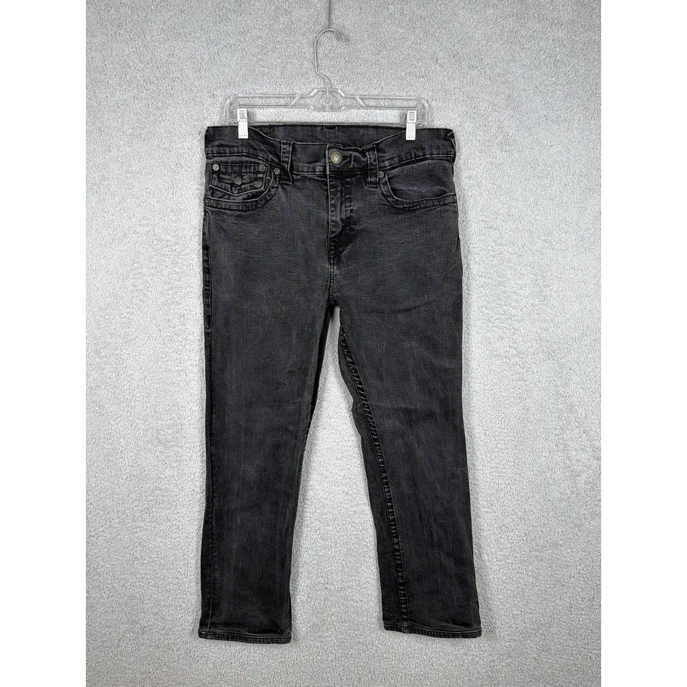 True Religion Ricky‎ Relaxed Straight Jeans Mens 34x28 Black Flap Pocket Denim
